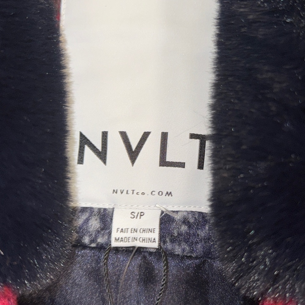 Anthropology NVLT Navy and Red Plaid Coat with Faux fur Collar new! - Picture 6 of 13